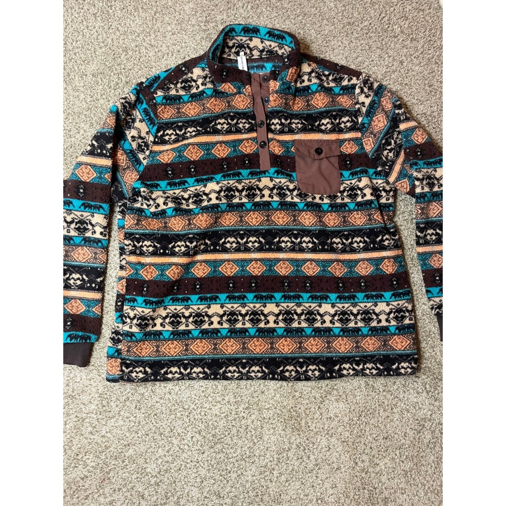 Chicyea Aztec Southwestern Fleece Pullover Synchilla Brown L granola